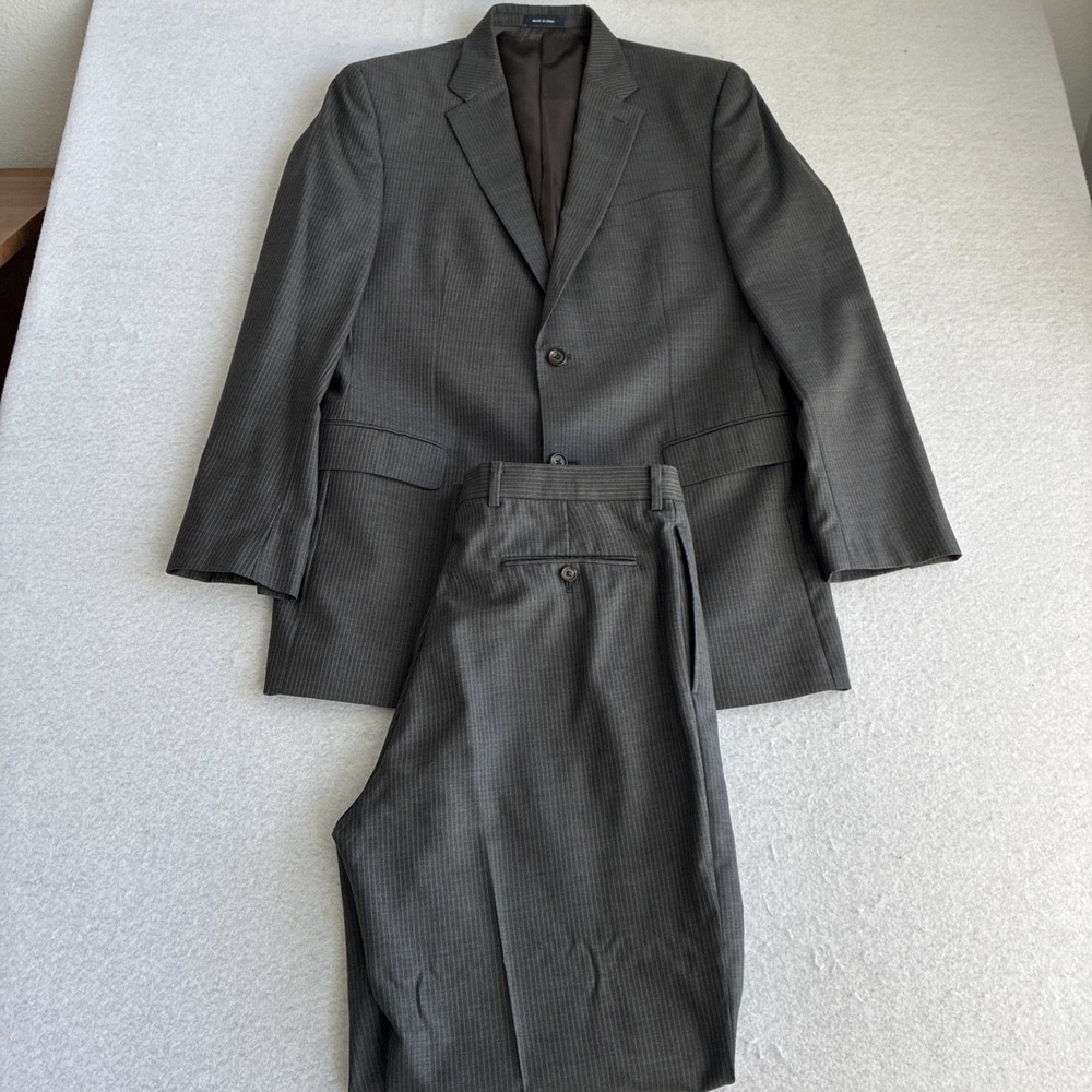Ralph Ralph Lauren Mens 42L Gray Pinstripe Wool 2 Piece Suit Pants 34x33 Office